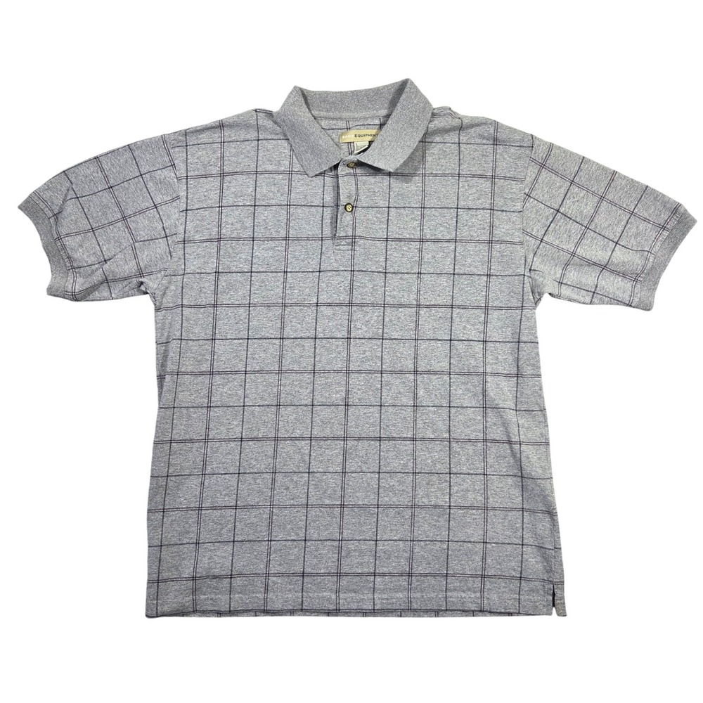 Basic Equipment Mens L Windowpane Check Short Sleeve Polo‎ Shirt Y2k Grunge Punk